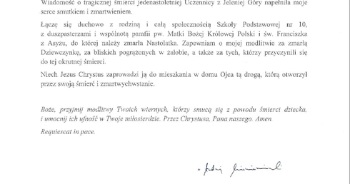 List biskupa Andrzeja ws. zbrodni w Jeleniej Górze