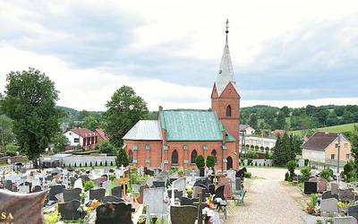 Świątynia znajduje się przy wjeździe do miejscowości od strony Gdańska.