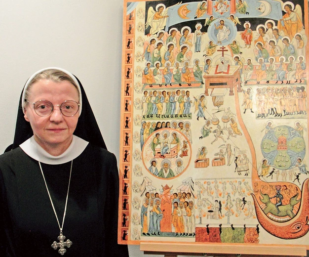 – Widzimy tu zarówno niebo, jak i kręgi piekielne, w których dusze cierpią nie tylko z powodu ognia, ale też dotkliwego zimna – efektu braku miłości w życiu – wyjaśnia s. Agnieszka.  