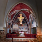 Ukrzyżowanie z San Damiano ma 210 cm wysokości i 130 cm szerokości. Zostało namalowane temperą na płótnie przymocowanym do drewna orzechowego. Powstało zapewne w ostatnich latach XII wieku, za życia św. Franciszka. Ikona znajduje się obecnie w Bazylice św. Klary w Asyżu.