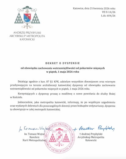 Archidiecezja Katowicka. Dyspensa w piątek 1 maja