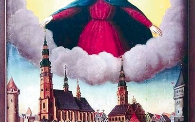  Obraz przedstawiający religijną wizję ocalenia miejscowości. Ze zbiorów Muzeum w Gliwicach.
