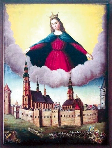  Obraz przedstawiający religijną wizję ocalenia miejscowości. Ze zbiorów Muzeum w Gliwicach.